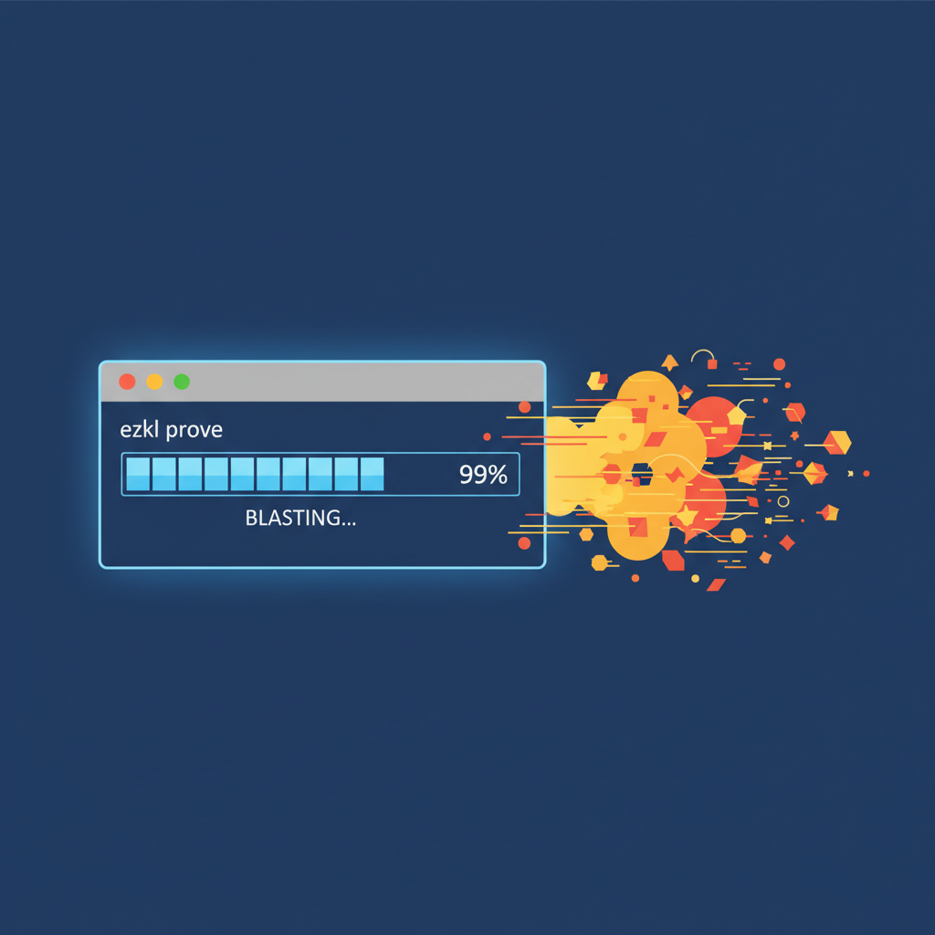 terminal ezkl prove command blasting, progress bar racing, snark proof exploding out