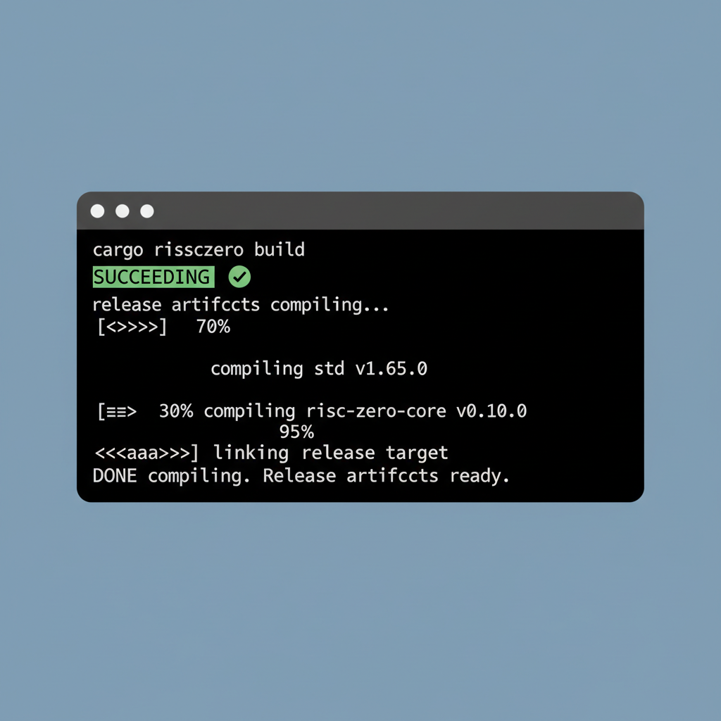cargo risczero build succeeding, release artifacts compiling, terminal output