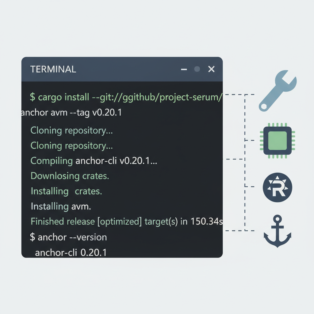 terminal window installing Rust Solana Anchor CLI tools developer setup