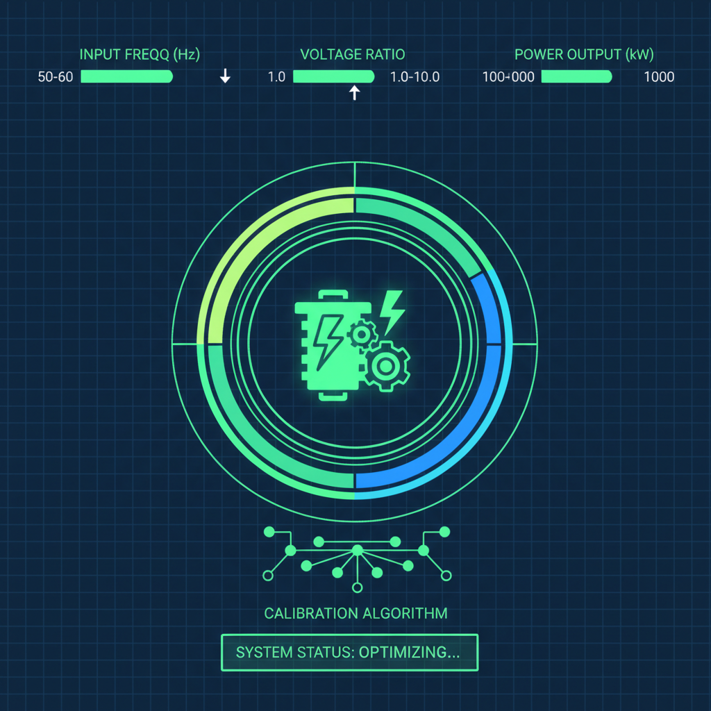 calibration dashboard with data scales adjusting on transformer graph vibrant green